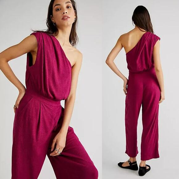 NEW Free People Avery Jumpsuit One Shoulder Magenta Pink Sz 6 Small Modern Muse - Picture 1 of 11